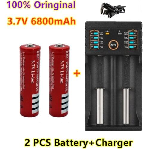 100% New Original 18650 battery 3.7V 6800mAh rechargeable liion battery for Led flashlight Torch batery litio battery+charger