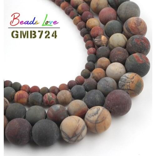 4-10MM Dull Polish Matte Picasso Jaspers Beads Natural Stone Frosted Round Loose Beads for Jewelry Making Diy Bracelet 15 Inch