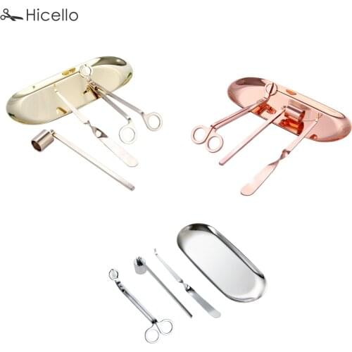 4pcs/kit Candle Accessories Snuffer Trimmer Hook Tray Stainless Steel Wicks Holder Dipper Home Decoration Gold Silver Bronze