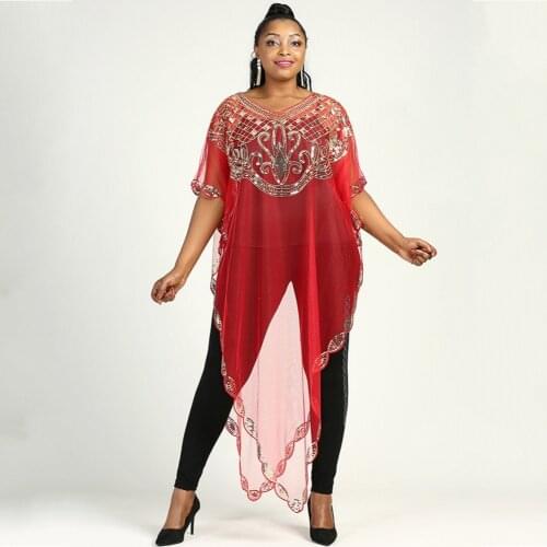 African Womens Mesh T-shirt Dress 2021 Dashiki African Dress Sequins High Quality Top Fashion African Womens Dress A Coat