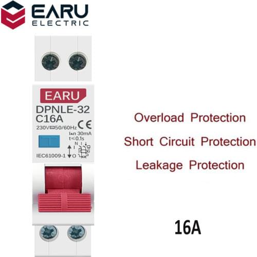 16A 18MM Mini 230V 50/60Hz RCBO 1P+N 6KA Residual Current Differential Automatic Circuit Breaker Over Current Leakage Protection
