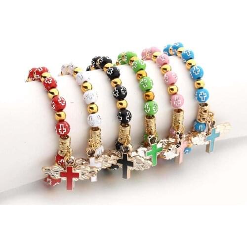 More colors Angel Wing Cross Bracelet Favor for Boy and Girl Baptism Favor Christening Favor Handmade Acrylic Beads Bracelet