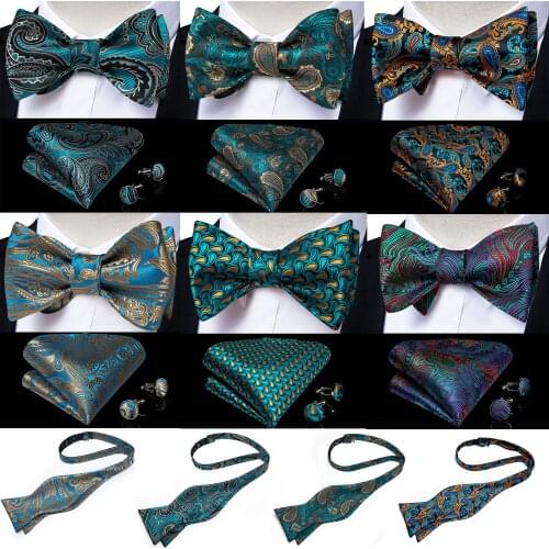 Brand New Mens Bow Tie Teal Green Blue Paisley Floral Silk Bow Tie Wedding Party Butterfly Bowknot Men Tie Accessories DiBanGu