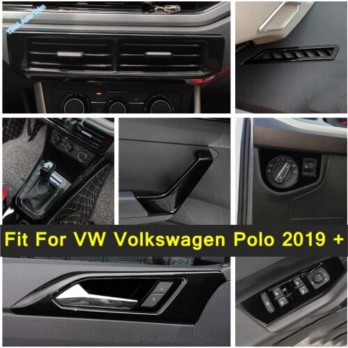 Black Interior Warning Light Lamp Switch / Door Handle Handrail Panel Cover Trim For VW Volkswagen Polo 2019 - 2021 Accessories