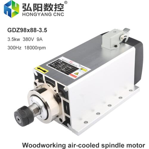 Spindle Motor 3.5kw Air-Cooled Square Spindle Motor 220V 380v ER20 Chuck For CNC Advertising Engraving Machine Router Wood