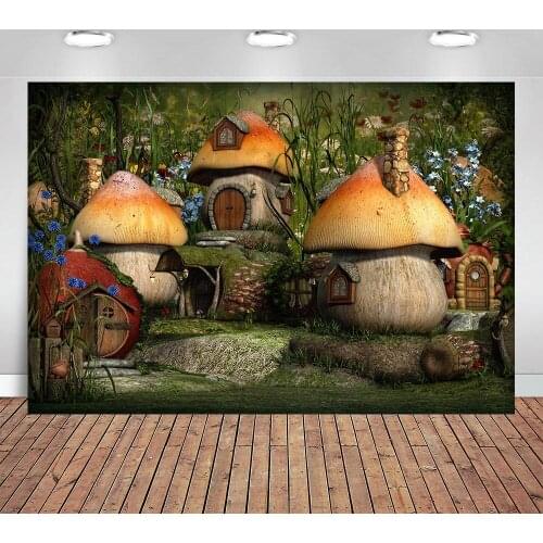 Fairy Tale Wonderland Backdrop Fair Tale Large Mushroom Jungle Background for Girls 2nd Birthday Party Decor Photocall