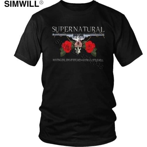 Supernatural Hunting Evil Sons Shirts Men Soft Cotton Guns Flowers T-Shirt Short Sleeve Round Collar Slim Tshirt Graphic Tee Top