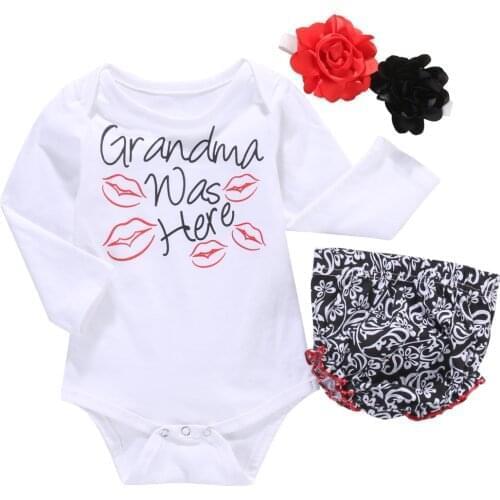 3pcs!!Toddler Newborn Baby Girls Tops Long Sleeve Kiss Romper+PP Pants+Flower Headband Outfit Set Clothes