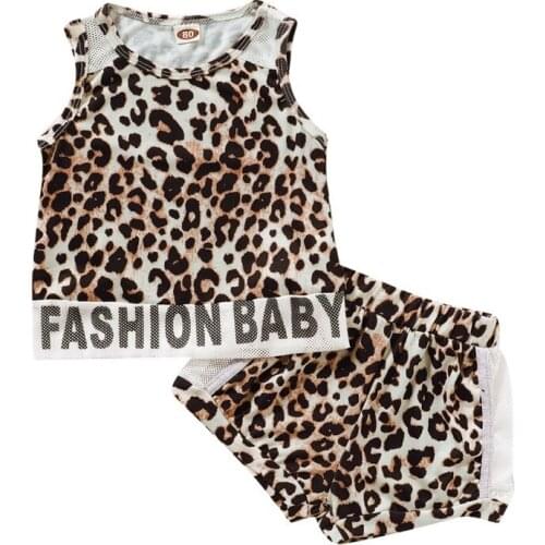 Summer Baby Girls Clothes Kids Casual Sleeveless Leopard Print Pattern Tops With Shorts New Arrival