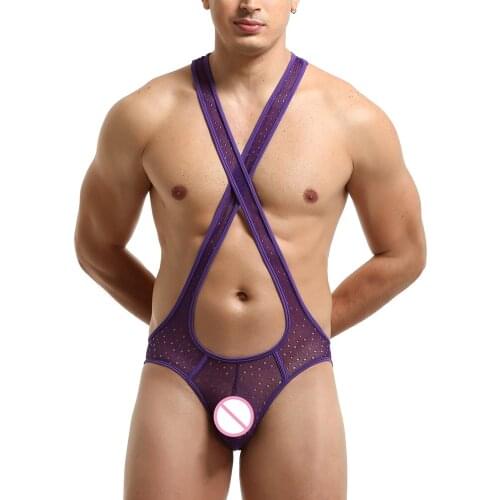 Sexy Men Undershirt Underwear Mens Sports Wrestling Singlet Hollow Out Bodysuit Sexy Open Back One Piece Jumpsuit Breathable