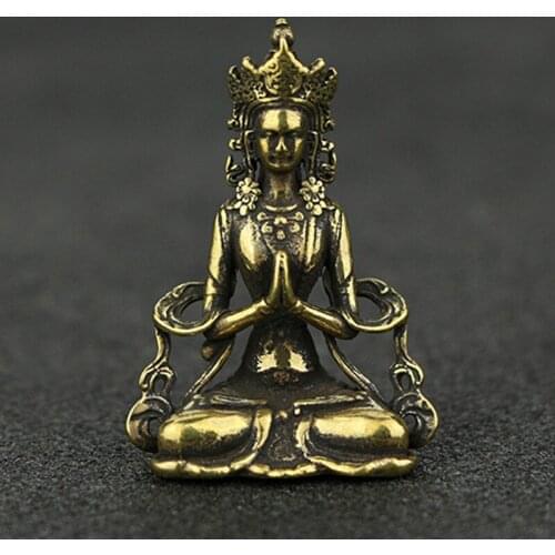 Mini Retro Brass the Goddess of Mercy Buddha Figurines Copper Buddhism Feng Shui Home Decor Decorations Ornaments