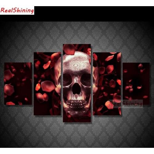 5pcs DIY Diamond Painting Rose skull picture Full Square Diamond Embroidery Mosaic Picture Of Rhinestone H1566