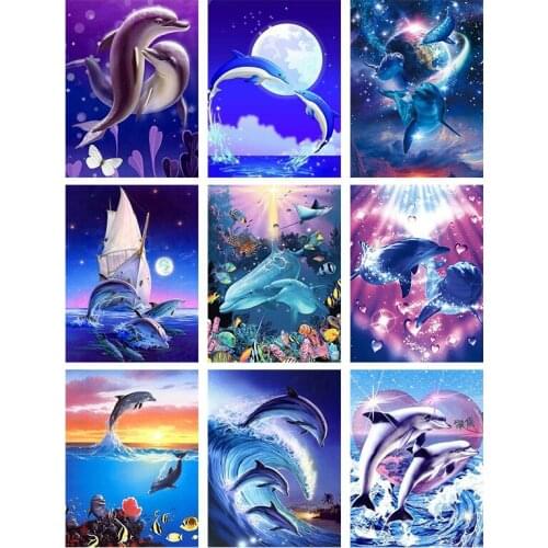 DIY Round Diamond Painting Star Dolphin Lovers Combination 5D Diamond Embroidery Cross Stitch Rhinestone Art Home Decor