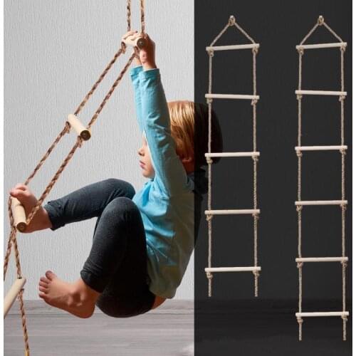 New Wooden Rope Ladder Multi Rungs Children Climbing Toys Safe Sports Rope Swing Wooden Rope Ladder Swing 6 Rungs Natural Wood