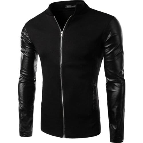 2020 new mens fashion leather jacket fake pocket design leather sleeve stitching coat jacket