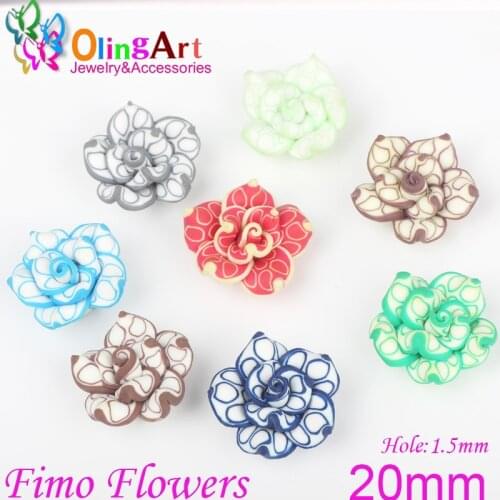 OlingArt 20mm 12pcs/lot diy Jewelry making Beads Mixed Polymer Soft ceramic Clay circle 5-leaves Flower Spacer Loose Beads