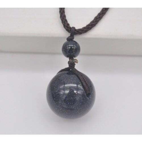 Natural Blue Sandstone Round Stone Adjustable Nylon Rope Braid Necklace Jewelry For Gift F431