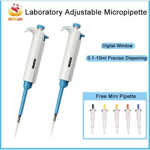 IKEME Pipette Dropper 0.1-10ml Single Channel Adjustable Digital Plastic Pipettes Lab Equipment Laboratory Pipette With Tips