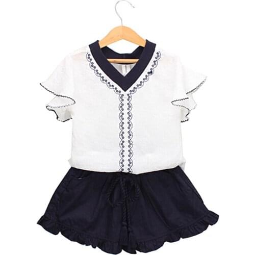 Casual Girls Clothing Sets New Summer Cotton Linen Outfits Rhinestone T-Shirt Loose Shorts 2Pcs Suit Kids Clothes Two Pieces Set