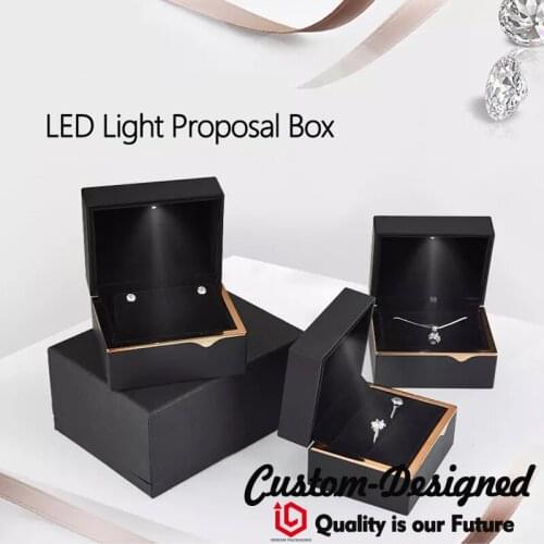 Propose Wedding Ring White LED light Jewelry Box with LOGO