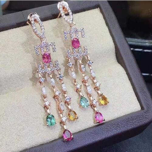 Natural Candy Colorful Tourmaline S925 Earrings Is Elegant And Delicate Fine Fashion Jewelry Weddings And Parties Meibapj FS