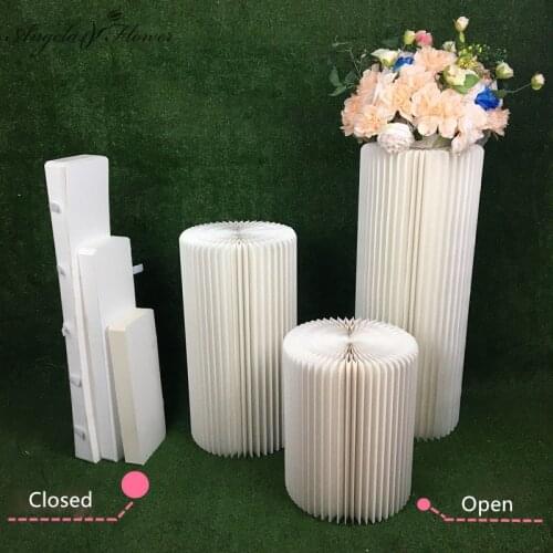 Strong folding white Roman column kraft paper road lead wedding props home party decor flower centerpiece display cylinder stand