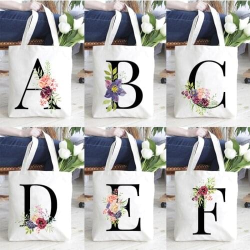 Initial Letter Printed Female Shopping Bags Fashion Shoulder Bag Casual Travel Handbag Women Eco Reusable Totes Harajuku Bookbag