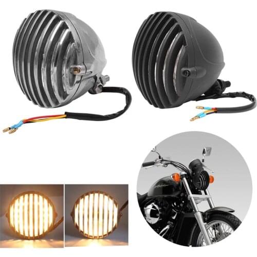Motorcycle Universal Retro Scalloped Headlight Finned Grill For Harley Honda Yamaha Chopper Bobber Custom Cafe Racer