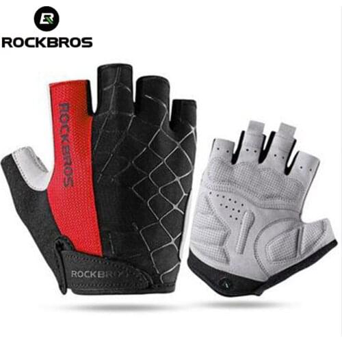 ROCKBROS Gloves Cycling Bike Half Short Finger Gloves Breathable Shockproof MTB Road Bicycle Gloves Men Sports Cycling Equipment