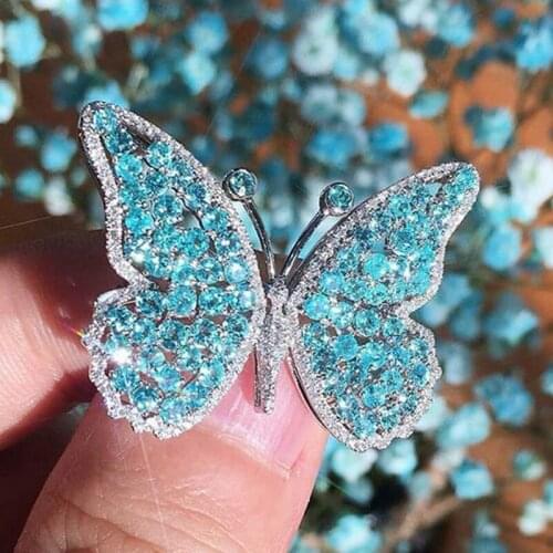 Gu Li Butterfly Rings For Women Blue Color Alloy Engagement Wedding Party Female Finger Ring Fashion Jewelry