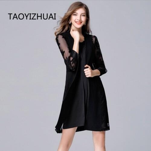TAOYIZHUAI New Arrival Spring Women Black Dress 100% Polyester Twinset Moderate Thickness Plus Size L Dress For Big Women 14052