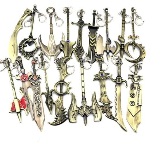 30PCS/Lot Game LOL Keychain League Of Legend Weapon Key Chains Hero League Rank Key Ring Key Chaveiro Jewelry For Fans Gift 12CM