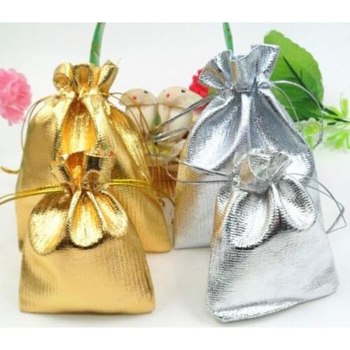 50 pcs/lot Three Size High Quality Gold Silver Drawstring Organza Jewelry Pouch Christmas&Wedding Gift Bag