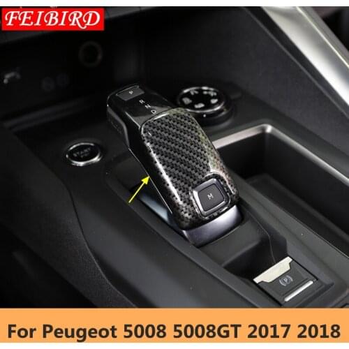ABS Matte Carbon Fiber Style Accessories For Peugeot 5008 GT 2017 2018 Print Gear Shift Decoration Knob Molding Cover Kit Trim
