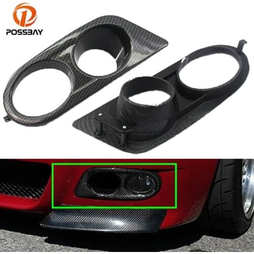 POSSBAY Car Front Fog Lights Grill Cover Carbon Fiber Style Air Duct Lamp Hoods for BMW E46 M3 2-Door 2001-2006 Exterior Parts