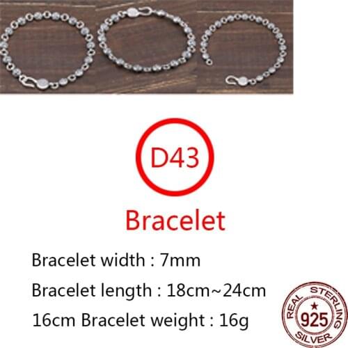 D43 S925 sterling silver bracelet couple personality retro punk hip-hop style cross round beads simple shape birthday gift