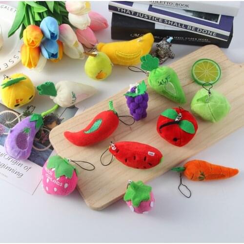 3pcs Cute Fruits and Vegetables Plush Pendant Bag Keychain Childrens Plush Toys Gifts for Primary School Students
