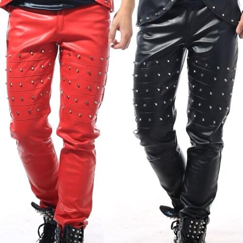 New fashion Mens Punk Rivets trousers male dj ds Nightclub singer dancer stage show pants