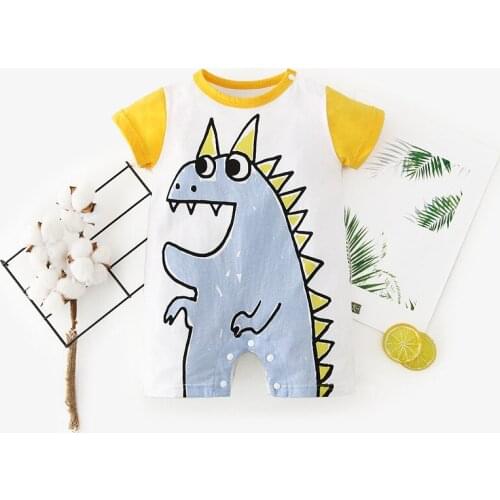2020 Summer Toddler Boys Jumpsuit Cartoon Dinosaurs Pattern Newborn Baby Girls Rompers Short Sleeve Cotton Kids Romper