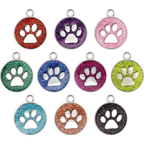 DoreenBeads Colorful Pet Memorial Charms Round Silver Color Metal Paw Claw Glitter Women DIY Earrings Jewelry 23mm x 19mm, 5PCs