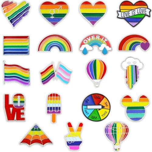 Harajuku Rainbow Flag LGBT Brooch Peace and Love Enamel Pins Clothes Bag Lapel Pin LGBT Pride Icon Badge Unisex Jewelry Gift