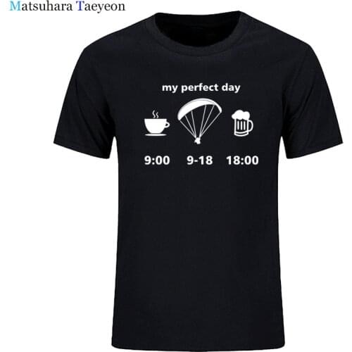 Men t-shirt Good quality 100% cotton summer my perfect paragliding day print short sleeves man t shirt Tops Tee TO09