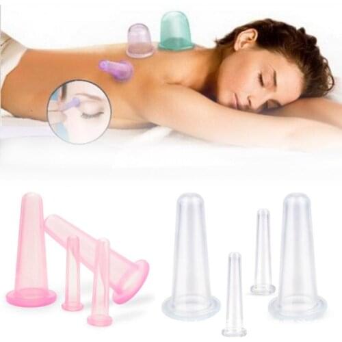 Hot 4 Pcs/Set Silicone Massage Cup Facial Cupping Cup Vacuum Cupping Anti Cellulite Cup Vacuum Face Body Massage Tool