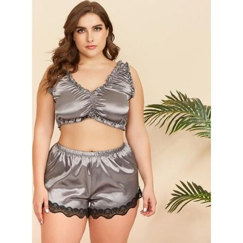 JULYS SONG 2020 Summer Women Sleeveless Sling and Shorts Faux Silk Plus Size Womens Pajamas Set Sexy Satin Solid Sleepwear