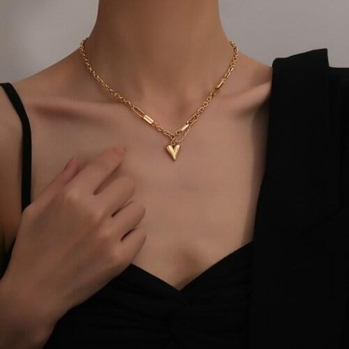 Titanium Steel Love Heart Chunky Necklace for Women Gold Color Clavicle Chain Fashion Female Choker Jewelry Charm Necklace New