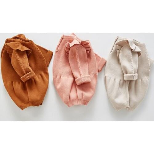 Little girls romper fall cotton knitted newborn baby bodysuit for girls overalls toddler girls jumpsuit infant kids overalls