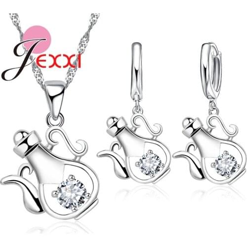 Flagon Design Exquisite 925 Sterling Silver Party Jewelry Sets For Woman Girls Pendant Necklace Hoop Earring Set For Lady