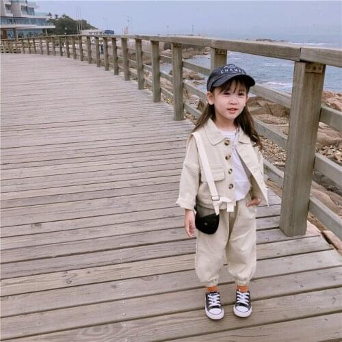 Girls Suit Coat +Pants 2Pcs/Sets 2021 Button Spring Autumn Toddler Kids Teenagers Cotton Tracksuit Sport Suits Children Clothing