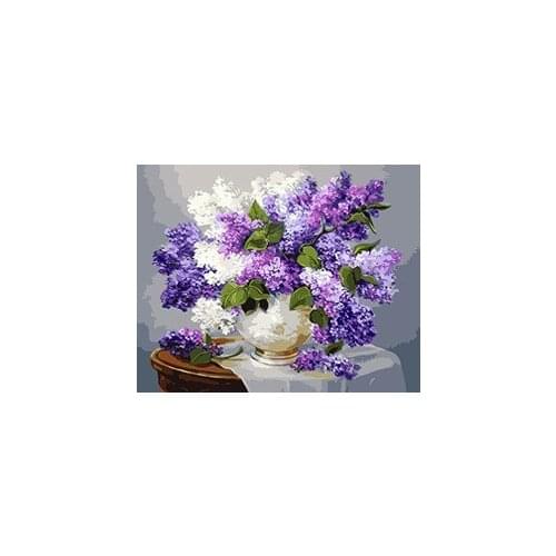 MaHuaf-X516 Wooden Framed DIY Oil Painting by numbers on canvas hand painted Paint By Numbers Kit Art Craft lilac Flowers 40x50