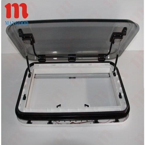 MAYGOOD Acrylic glass rv caravan skylight is equipped with LED lights & Mosquito net & sunshade
